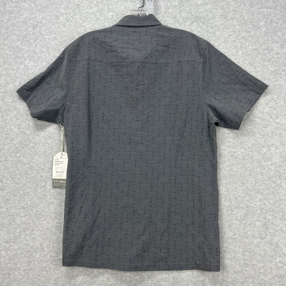 Vuori Shirt Mens Medium Charcoal Arrows Bridge Short Sleeve Button Stretch NEW - Picture 3 of 7